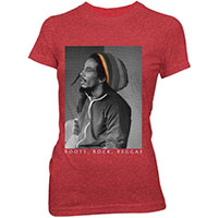 Bob Marley- Roots Rock Reggae on a heather red girls fitted shirt