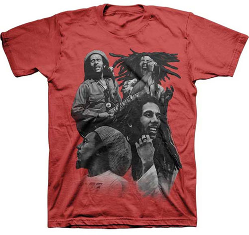 Bob Marley- 4 Pics on a red shirt