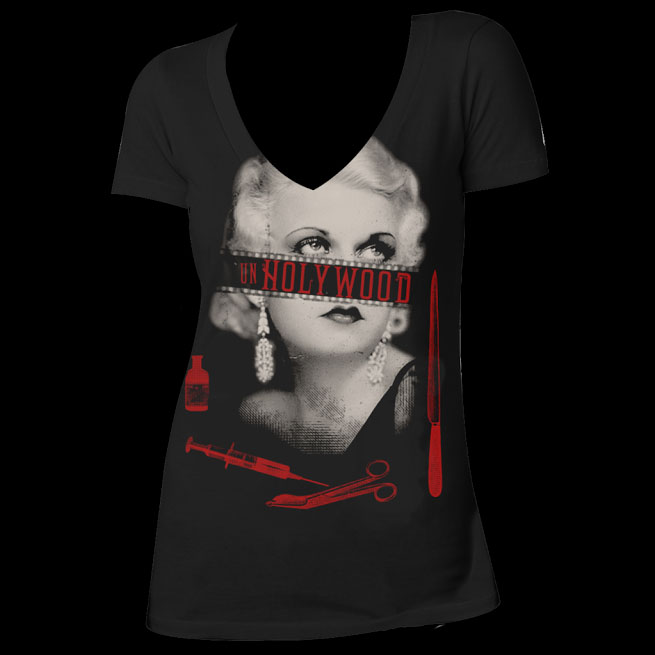 Un-Hollywood Girls V Neck t-shirt by Se7en Deadly - SALE sz M only