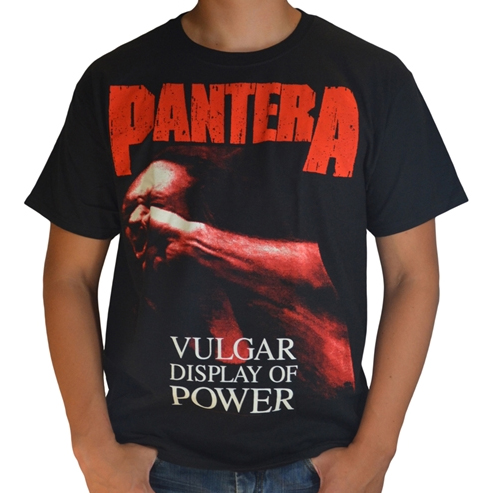 Pantera- Vulgar Display Of Power (Red Logo) on a black shirt