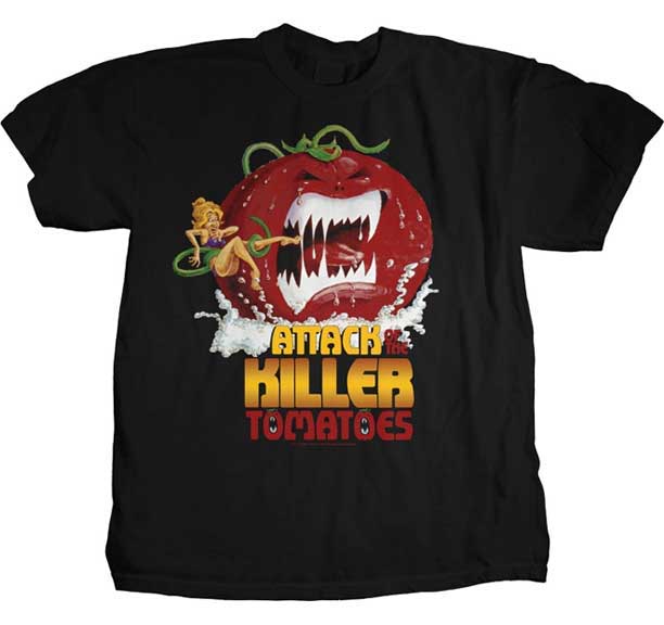 Attack Of The Killer Tomatoes- Tomato & Girl on a black shirt