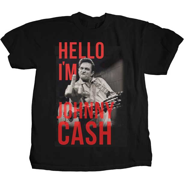 Johnny Cash- Finger (Hello I'm Johnny Cash) on a black ringspun cotton shirt