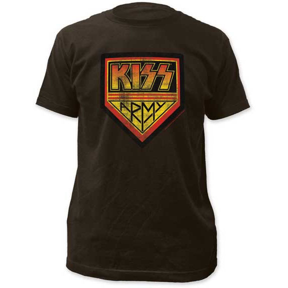 Kiss- Distressed Kiss Army on a black ringspun cotton shirt