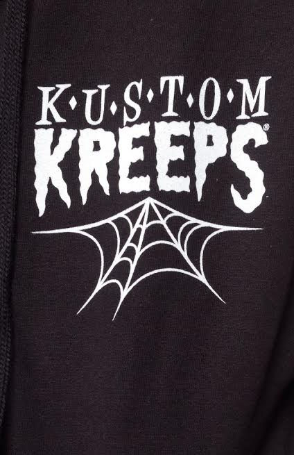 Logo On Front, Mama Tried on back on a black zip up hooded sweatshirt by Kustom Kreeps - SALE sz M only