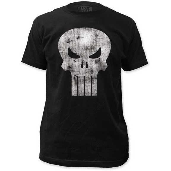 Marvel Comics- Distressed Punisher Skull on a black ringspun cotton shirt
