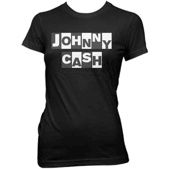 Johnny Cash- Hostage Letters on a black girls fitted shirt (Sale price!)