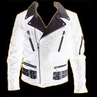 British Style 2 Tone Leather Biker Jacket- WHITE/BLACK (Small sizes, Women/Children) (Sale price!)
