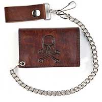 Skull & Crossbones Antique Brown Wallet (Comes With Chain)