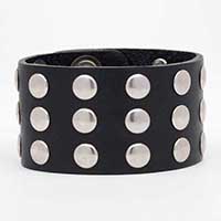 3 Rows Of Rivets on a Snap Black Leather Bracelet by Mascorro Leather