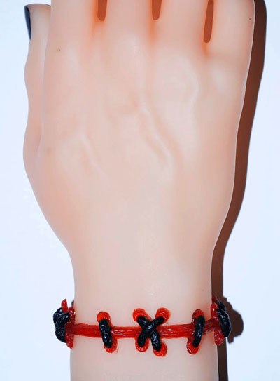 Bright Red/Black Stitch Vinyl Bracelet by VonErickson's Laboratory