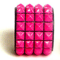 4 Row PINK Pyramid Bracelet by Funk Plus- Black Leather