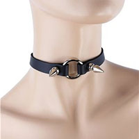 O-Ring Connected Black Leather Choker With 2 1" Spikes by Funk Plus