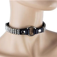 O-Ring Connected Black Leather Choker With 3 Spot Multistuds by Funk Plus