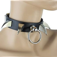 Claw Spikes And Bondage Ring Black Leather Choker by Funk Plus