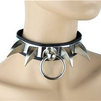 Claw Spikes And Bondage Ring Metal Backed Black Leather Choker by Funk Plus