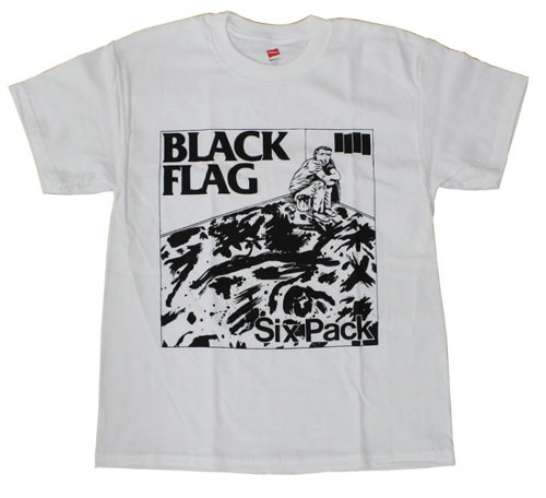 Black Flag- Six Pack on a white shirt