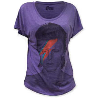 David Bowie- Aladdin Sane on a purple girls dolman shirt