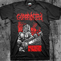 Gorerotted- Mutilated In Minutes (Chainsaw) on front,  Zombies on back on a black shirt (Sale price!)
