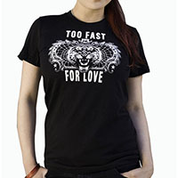 Lucky Mule Brand- Too Fast For Love on a black girls fitted shirt - SALE M only