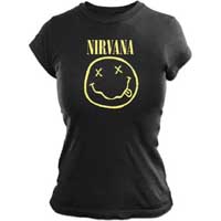 Nirvana- Cartoon Face on a black girls fitted shirt