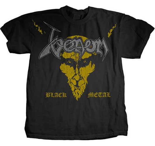 Venom- Black Metal (Gold & Silver) on a black shirt