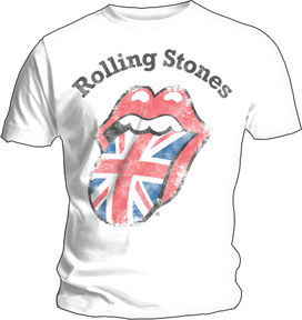 Rolling Stones- Distressed Union Jack Tongue on a white shirt