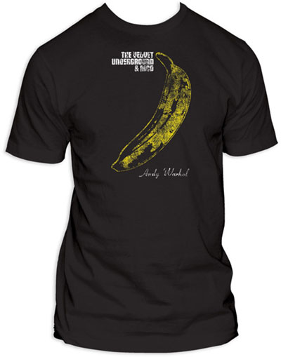 Velvet Underground- Distressed Banana on a black ringspun cotton shirt
