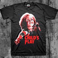 Childs Play- Chucky on a black shirt