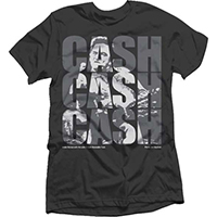 Johnny Cash- Triple Logo With Finger on a black ringspun cotton shirt