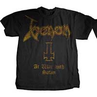 Venom- At War With Satan on front, Lyrics on back on a black shirt