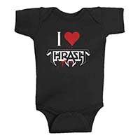 I Love Thrash (Testament) on a black onesie