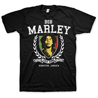 Bob Marley- Kingston, Jamaica (Crest) on a black ringspun cotton shirt (Sale price!)